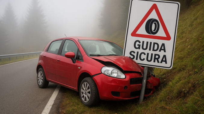 Quando la Prudenza Diventa Paradosso: Auto si Schianta Contro un Cartello “Guida Sicura”